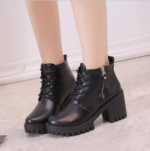 Autumn Shoes Women Ankle Boots Zipper Square High Heels Lace Up Platform Female Short Plush Boot Ladies Winter Footwear 2024 - buy cheap