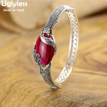 Uglyless Vintage Peacock Bangles for Women Ethnic Dress Open Bangle 925 Silver Marcasite Flower Bracelets Hollow Jewelry BA638 2024 - buy cheap