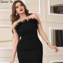 Black Feathers Strapless Sexy Simple Evening Dresses 2021 Off Shoulder Mermaid Jersey Formal Dress Serene Hill LA70362 2024 - buy cheap