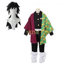 Fantasia giyu de tomioka para meninos e meninas, conjunto completo de roupas, uniforme de quimono para festa de dia das bruxas, demon slayer, kimetsu no yaiba 2024 - compre barato