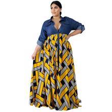 Plus Size Women Summer Dress 2020 Fashion Turn Down Collar Half Sleeve Patchwork Shirt Dress High Waist Maxi Long Dresses 2024 - купить недорого