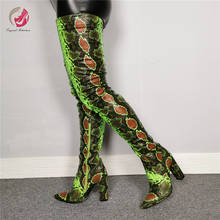 Original Intention New Fashion Super Sexy Green Snakeskin Over Knee High Boots Thigh High Boots Pointed Toe Chunky Heels Charm 2024 - buy cheap