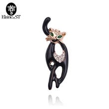 Cute Black Cat Charm Brooch Pin Enamel Rhinestone Jewelry Bag Collar Trousers Wild Fashion Brooch For women kids Accessory gift 2024 - buy cheap