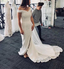 Romantic Off The Shoulder Wedding Dresses Appliques Lace Wedding Dress Split Sweep Train Custom Made Bridal Dress 2024 - buy cheap