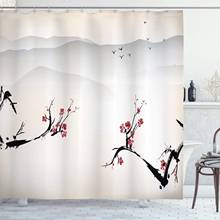 Cortina de chuveiro asiática, paisagem da natureza japonesa, flor sakura sobre o molinete e cola voadora, conjunto de decoração de banheiro 2024 - compre barato