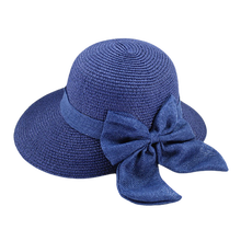 Chapéu de sol moda verão feminino chapéu de palha com aba larga sólida e gravata borboleta 2024 - compre barato