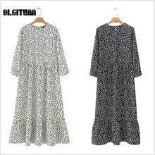 2020 Hot Style women Dot Printed Three Quarter Sleeve O-Neck Maxi Dress Spring Casual Female Straight Ankle Length Dresses 2024 - buy cheap