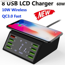 Qi carregador sem fio para iphone 12 pro max multi 8 portas lcd usb carga rápida qc3.0 carregador rápido para samsung s10 s9 s8 2024 - compre barato
