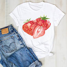 Women Lady Strawberry Watercolor Fashion Fruit Beach Ladies Summer T Tee Tshirt Womens Female Top Shirt Clothes Graphic T-shirt 2024 - buy cheap