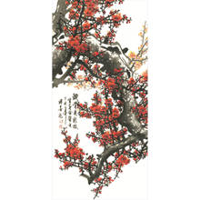 Pintura colgante de seda Feng Shui china, decoración del hogar/oficina, obra de arte de caligrafía, desplazamiento de pared-flor de ciruelo 2024 - compra barato