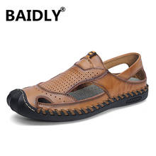 Sandalias romanas clásicas de cuero genuino para hombre, zapatillas de playa para exteriores, zapatos de senderismo para el agua, talla grande, novedad de verano 2024 - compra barato