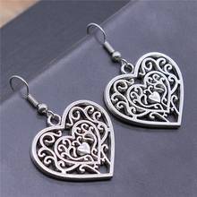 Vintage Antique Silver Color 30x27mm Hollow CarVing Heart Charms Dangle Earrings Drop Earrings For Women 2024 - buy cheap