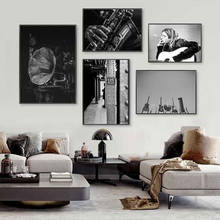 Póster de arte de pared de moda Vintage, banda de guitarra, pintura en lienzo de Música, Imágenes nórdicas en blanco y negro, decoración moderna del hogar para sala de estar 2024 - compra barato