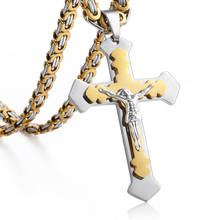 Mens Pendant Necklace Boys Silver Gold Color 2 Layers Stainless Steel Cross Jesus Charm Byzantine Link Chain Jewelry LKP487 2024 - buy cheap