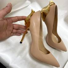 Zapatos de tacón fino dorado para mujer, calzado de princesa con punta puntiaguda, boda, Sexy, color Nude, 10cm, primavera y verano 2024 - compra barato