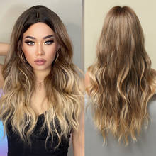 ALAN EATON Middle Part Long Wavy Synthetic Wigs for Women Ombre Brown Blonde Golden Cosplay Daily Hair Wigs Heat Resistant Fibre 2024 - buy cheap