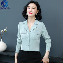 Summer 2021 New Korean OL Suit Collar Ladies' Tops Long Sleeve Chiffon Blouse Women's White Shirt Cardigan Ropa De Mujer Shirt 2024 - buy cheap