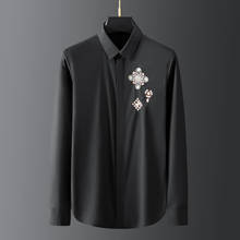 Minglu-camisas de manga larga para hombre, camisas de vestir con bordado de flores de lujo, 100% algodón, a la moda, ajustadas, para fiesta, 3XL 2024 - compra barato