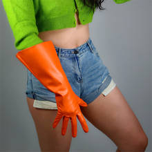 NEW LONG GLOVES Faux Leather Lambskin Sheepskin PU 28" 70cm Opera Evening Orange Female Leather Gloves PU183 2024 - buy cheap