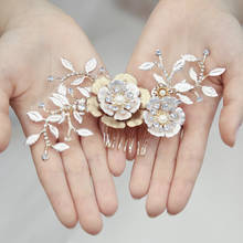 Vintage Gold Leaf Women Hair Comb Bridal Clip Flower Pearls Wedding Jewelry Handmade Hair Piece Accessories 2024 - buy cheap