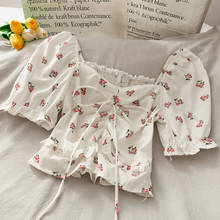 Women's summer floral blouses 2021 vintage Cotton women flower tops blouses short sleeve women shirts bowknot women clothing 2024 - buy cheap