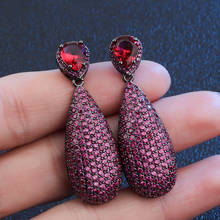 Funmode Fashionable Waterdrop Red AAA Cubic Zirconia Pave Drop Earrings For Women Screwback Earring Wholesale FE33 2024 - buy cheap