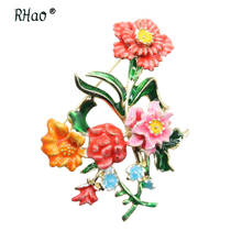 RHao Large Flower Wedding Brooches for Women Multi color Enamel Flower Pins Men suit Corsage hijab pins birthday gift bags badge 2024 - buy cheap