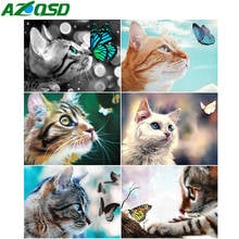 AZQSD-pintura de diamante 5D DIY "gato mariposa", bordado de diamantes de imitación cuadrados, decoración del hogar, artesanías hechas a mano, regalo, costura 2024 - compra barato