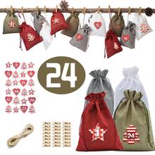 24PCS Christmas Advent Calendar Countdown Bag Hanging Candy Gift Sacks Pouch with Clips Stickers Rope Home Christmas Decoration 2024 - buy cheap
