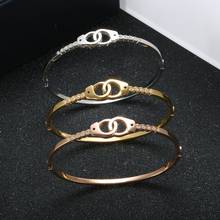 Fashion Handcuffs Shape Stainless Steel Bracelets Bangles CZ Crystal Bracelet For Women Girls Bride Wedding Party Jewelry Gift 2024 - buy cheap