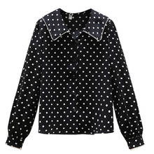 Женская кружевная блузка с длинным рукавом, черный топ большого размера с принтом, весна-осень 2021 2024 - купить недорого
