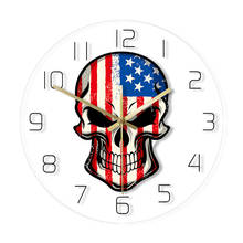 Акриловые настенные часы с черепом и флагом США, синие, красные, белые, американские настенные часы с головой черепа, патриотический Настенн... 2024 - купить недорого