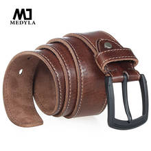 MEDYLA Genuine Leather Men Belt High Quality Luxury Strap Classic Vintage Pin Buckle Male Belt Jeans Belt for Men No interlayer 2024 - buy cheap