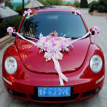 Conjunto de decoración de coche de boda, rosas de simulación con flamenco, flores artificiales, Corona del Día de San Valentín, bricolaje, decoración de fiesta y boda 2024 - compra barato