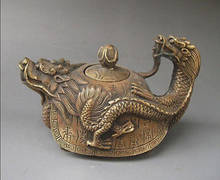 Chinese Old Rare Oriental copper Signed carved Dragon Teapot Statues decoration brass factory outlets 2024 - buy cheap