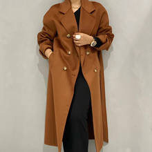 Casaco de lã feminino, casaco de lã de luxo para inverno e outono, blusão de dupla face, corta-vento longo, novo casaco de lã feminino 2024 - compre barato