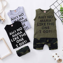 Conjunto de roupa infantil para crianças de 0-3 anos, camiseta e short soltos com estampa de letras impressas sem manga + estampa camuflada, 2 peças, verão, 2021 2024 - compre barato