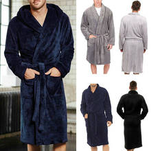 HIRIGIN-Albornoz tipo Kimono de manga larga para hombre, bata cálida de invierno, chal de felpa alargado y grueso, ropa de casa 2024 - compra barato