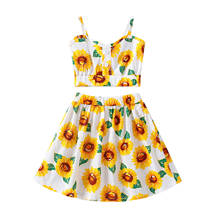Conjunto de roupas estampadas de girassol para bebês meninas, conjunto com duas peças, blusa e saia de verão casual 2024 - compre barato