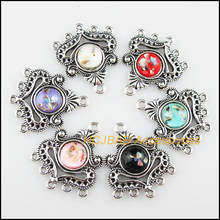 Conectores de resina con forma de flor y corazón, Charms variados, Plata tibetana, 26x31mm, 6 piezas 2024 - compra barato