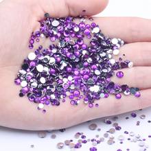 Diamantes de imitación de resina violeta, apliques de diamantes redondos de 2-6mm, con parte trasera plana, sin adhesivo, para manualidades, vestidos de boda de tela 2024 - compra barato