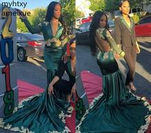 2021 Dark Green Sexy Long Sleeves Prom Dresses South African Black Girls Deep V Neck Evening Party Custom Gowns Plus Size Prom 2024 - buy cheap