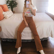 90s Women High Waisted Long Trousers 2021 Autumn Vintage Corduroy Flared Pants Fashion Y2K Khaki Brwon Joggers Streetwear 2024 - buy cheap