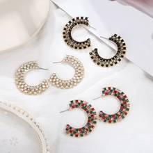 Pendientes de aro con diamantes de imitación para mujer, aretes grandes trenzados únicos, pendientes circulares, joyería de moda con estilo, SP999 2024 - compra barato