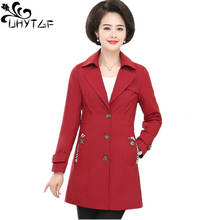 UHYTGF Autumn New Women's Trench Coat Korean splice Fashion Female Hooded Coats 5XL Plus size tops Slim Women Trench Coats X422 2024 - buy cheap