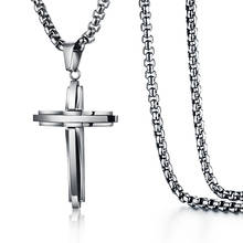 Cool Cross Pendant Necklaces for Men Stainless Steel Mens Silver Tone Curved Cross Necklace Chain Jewelry 2024 - buy cheap