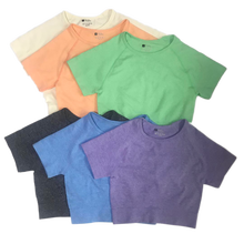 6 Colors Summer Seamless Yoga Shirt Women Fitness Short Sleeve Crop Top Workout Tops Gym Clothes Sportswear Running T-shirts 2024 - buy cheap
