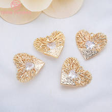 (953)4PCS 17x19MM 24K Champagne Gold Color Plated Brass with Zircon Heart Charms Pendants High Quality Diy Jewelry Accessories 2024 - buy cheap