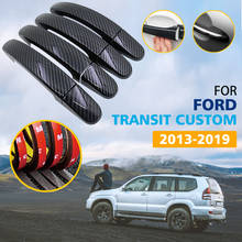 Black Colour Carbon Fiber Door Handles Cover Trim Set for Ford Transit Custom MK4 2013~2019 Car Accessories 2014 2015 2016 2017 2024 - buy cheap
