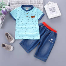 hot sale  new children's suits summer short sleeve + denim pants boys's clothes sets fashion kids jean shorts clothes set 2024 - buy cheap